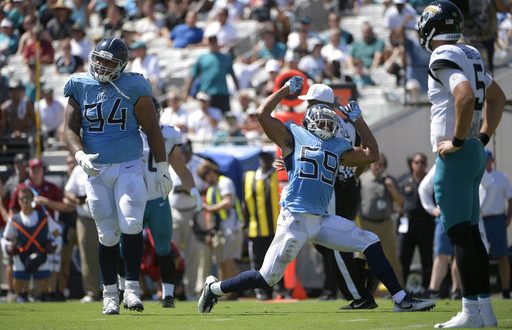 The Jacksonville Jaguars celebrate after stopping Tennessee Titans