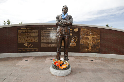 Pat Bowlen statue outside Empower Field at Mile High Stadium in Denver  Colorado in black and white Yoga Mat by Eldon McGraw - Pixels