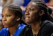 WNBA star Rhyne Howard (right) is in her second year as an assistant coach on the UF women's basketball team.