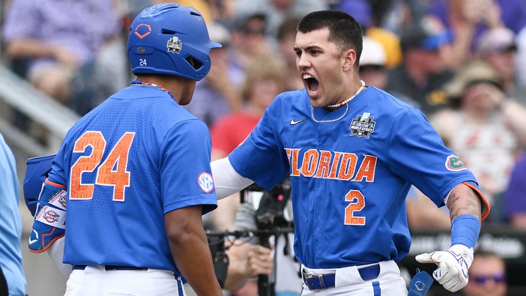 Evans (2) shined on the biggest stage, hitting a College World Series tournament record five home runs in Omaha in 2023.